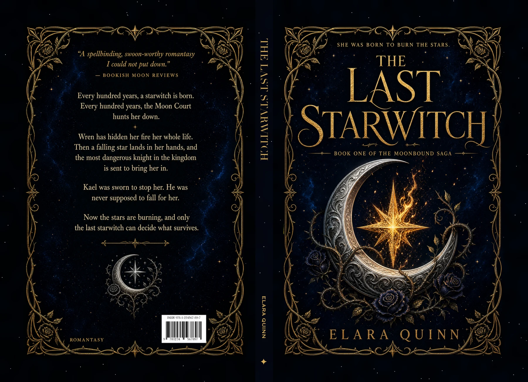 Example novel full wrap: The Last Starwitch, back, spine and front