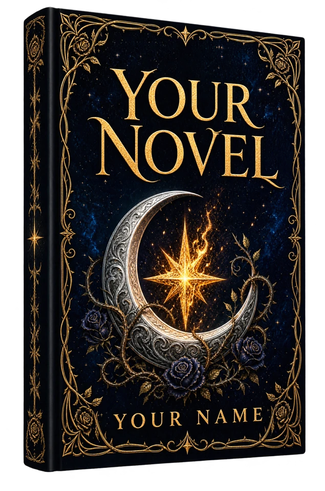 A printed novel with Your Novel and Your Name on the cover